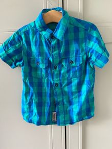 Green & blue checker short sleeve shirt 18-24 months