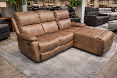 Athens Brown Fabric Recliner Corner Sofa with Chaise Easy Clean