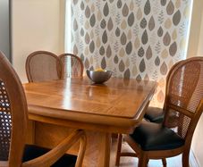 Vintage Solid Beech Wood Extending Dining Table & 6 Rattan Chairs (Made in Singapore)