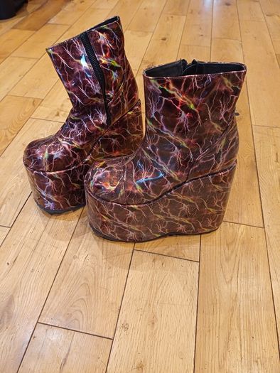 Demonia Platform boots Size 6 Burgundy Hologram