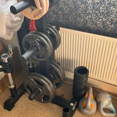 Home Gym Setup 75kg Olympic Weights, Dumbbells, Bench & Stand