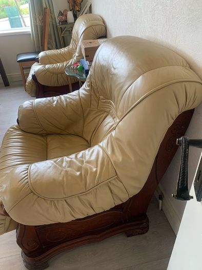 cream leather arm chair
