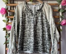 blouse Bnwt Irish brand No2moro size 12 khaki patterned long sleeve top