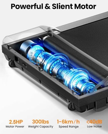 Walking Pad Treadmill, 6km/h Under Desk Treadmill for Home, 2.5HP Quiet Portable Electric Running Pad, Office Mini Walking Machine, 300LBS Capacity, Remote & LED Display, No Assembly