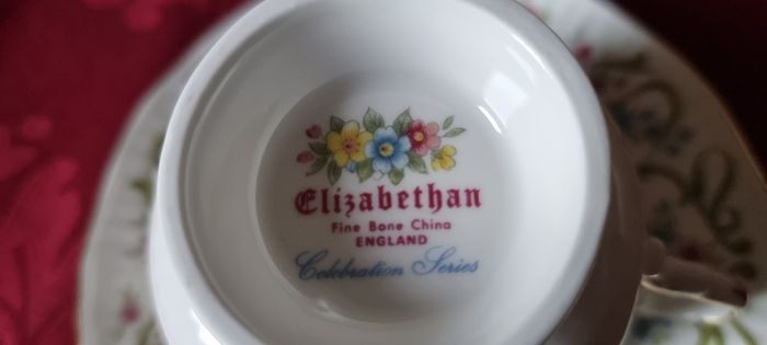 Rare Elizabethan Staffordshire Fine Bone China July Flower Of The Month Tea Cup And Saucer Made in England