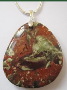 Silver Plated 20" Brown Natural Rain Forest Jasper Pendant Necklace