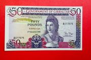 Gibraltar  50  Pounds  1986 . Pick  24.  A Prefix    ( Uncirculated )