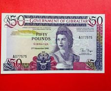 Gibraltar  50  Pounds  1986 . Pick  24.  A Prefix    ( Uncirculated )