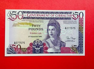Gibraltar  50  Pounds  1986 . Pick  24.  A Prefix    ( Uncirculated )