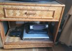 Vintage Rattan and Wood TV Media Stand Unit on Castor Wheels