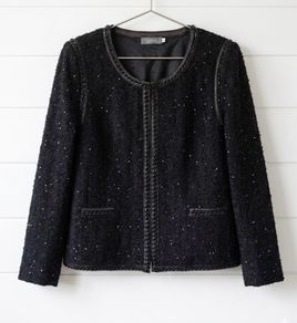 Libra vintage jacket black chain trim chanel style chic classic