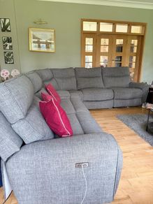 Grey Electric Reclining Sofa + Mila Footstool