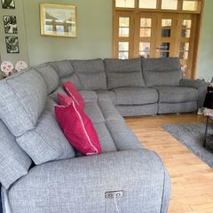 Grey Electric Reclining Sofa + Mila Footstool