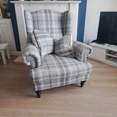 Beautiful Armchair Grey Tartan