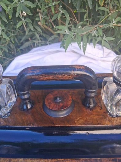 Victorian Burr Walnut Table Inkwell Stand
