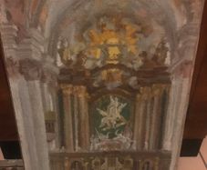 Oil on canvas Church interior 1911 monogrammed