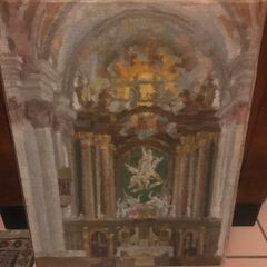 Oil on canvas Church interior 1911 monogrammed