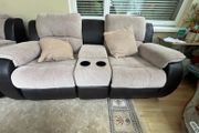 Comfortable 2-Seater Recliner Sofa with Storage Console &amp; Cup Holders - Beige/Black