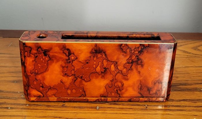 Mid-century Japanese laquered tortoiseshell desk tidy
