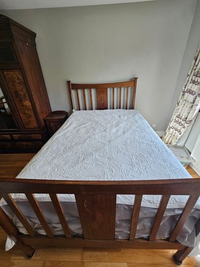 Antique Double Bed in Walnut with decorative inlay