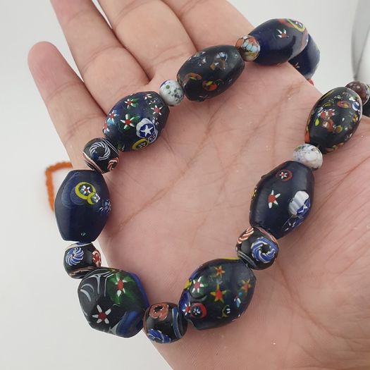 Vintage Venetian Style Floral & African Glass Beads Necklace