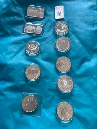12 Silver 1oz bars and Coins 80 each
