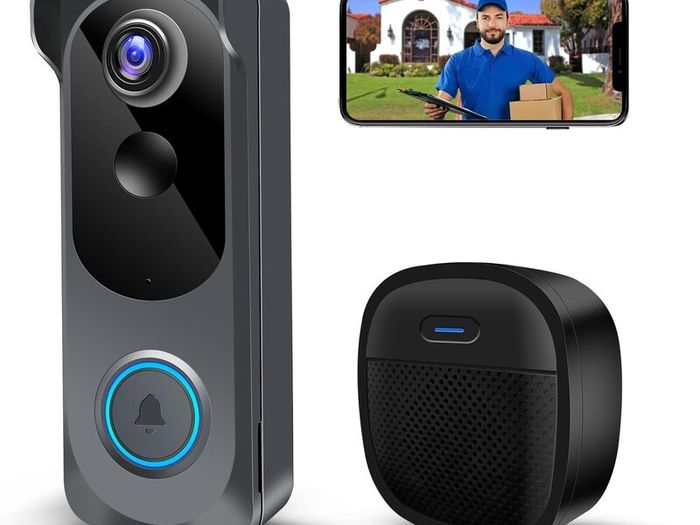 Wireless Video Doorbell Camera with Chime, 1080P Smart WiFi Door Bells Camera, Voice Changer, PIR Motion Detection, 2-Way Audio, Night Vision,Battery Powered, IP66, Works with Alexa & Google Home