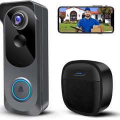 Wireless Video Doorbell Camera with Chime, 1080P Smart WiFi Door Bells Camera, Voice Changer, PIR Motion Detection, 2-Way Audio, Night Vision,Battery Powered, IP66, Works with Alexa & Google Home