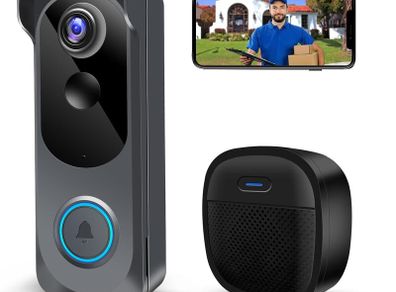 Wireless Video Doorbell Camera with Chime, 1080P Smart WiFi Door Bells Camera, Voice Changer, PIR Motion Detection, 2-Way Audio, Night Vision,Battery Powered, IP66, Works with Alexa & Google Home