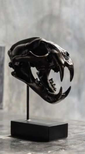 Sumatran Tiger Skull - Bronze, Metal/Wooden Stand