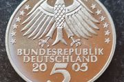 Germany 5 Mark Probe 2005 coin commemorates the 200th anniversary of the death of Johann Christoph Friedrich von Schiller. Proof Like Finish.