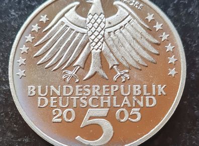 Germany 5 Mark Probe 2005 coin commemorates the 200th anniversary of the death of Johann Christoph Friedrich von Schiller. Proof Like Finish.