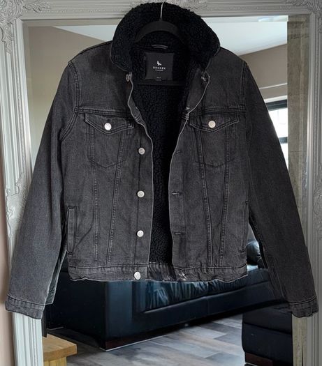 Broken Standard Sherpa Lined Black Denim Jacket M Unisex