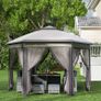 Hexagon Garden Gazebo - Pop Up Outdoor Patio Double Roof Instant Shelter with Netting, 3 x 4m, Beige Image 6