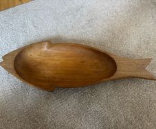 Vintage Hand Carved Wooden Fish Shaped Serving Bowl