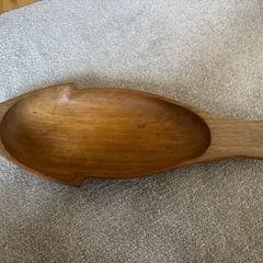 Vintage Hand Carved Wooden Fish Shaped Serving Bowl