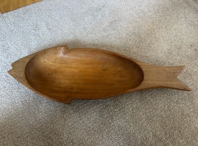 Vintage Hand Carved Wooden Fish Shaped Serving Bowl