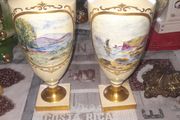 Beautiful Old Sevres Porcelain Urns with Lids, Inscribed Christina T Russell Cumbraes Loch Fyne 17th March 1916 and other one is LOCH LEVEN and LOCH LOMOND 1816