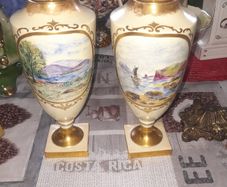 Beautiful Old Sevres Porcelain Urns with Lids, Inscribed Christina T Russell Cumbraes Loch Fyne 17th March 1916 and other one is LOCH LEVEN and LOCH LOMOND 1816