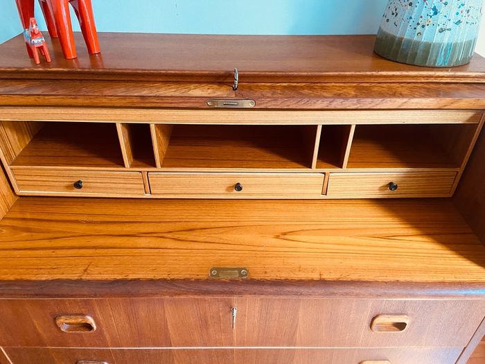 Swedish Egon Ostergaard Roll top teak bureau mid Century