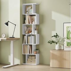 Bookshelf, 6-Tier Bookcase, 24 x 40 x 191 cm, Room Divider, Cube Display Shelf, Freestanding Storage Shelf, for Living room, Bedroom, Office, Matte White