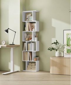 Bookshelf, 6-Tier Bookcase, 24 x 40 x 191 cm, Room Divider, Cube Display Shelf, Freestanding Storage Shelf, for Living room, Bedroom, Office, Matte White