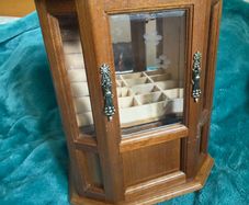 Vintage wooden tabletop jewelry armoire
