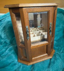 Vintage wooden tabletop jewelry armoire