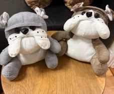 x2 Grey and Brown bulldog fabric door stopper filled with sand
