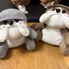 x2 Grey and Brown bulldog fabric door stopper filled with sand