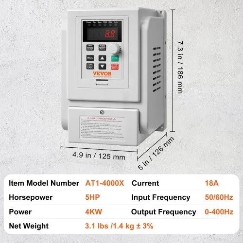 VFD 4KW 18A 5HP Variable Frequency Drive for 3-Phase Motor Speed Control