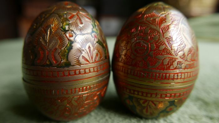 Vintage Decorated Brass Eggs