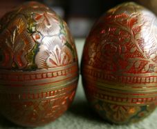 Vintage Decorated Brass Eggs