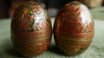 Vintage Decorated Brass Eggs